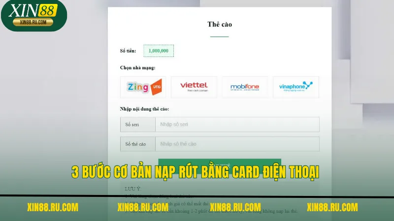 3 bước cơ bản nạp rút bằng card điện thoại 